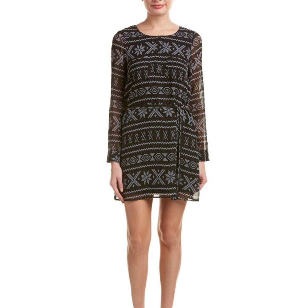 NWT Jack by BB Dakota Sheer Shift Belted Black Geometric Print Women Small
